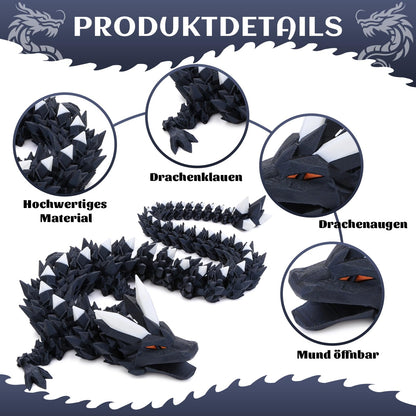 Merrwon 3D Printed Dragon, 60CM Dragon Toy with Eyes, Mysterious Realistic Dragon Figures, Movable Joints Crystal Dragon Deco Desk Toy