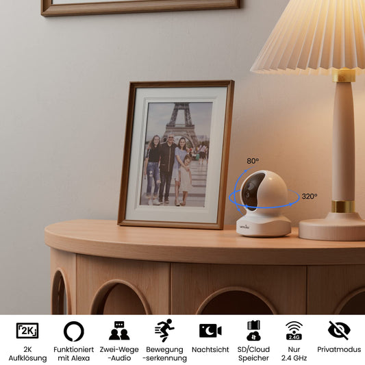 wansview 2K Indoor Surveillance Camera - WiFi IP Camera, 2.4GHz WLAN Camera for Indoor use, Indoor WiFi Camera with 2-way audio, Night Vision for Indoor Camera with motion detection, Q5 White