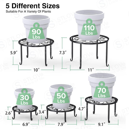 STLOVe® flower stand, 5 piece plant stand metal, black flower pot stand, drink dispenser stand, balcony short stand for garden home decor- various heights