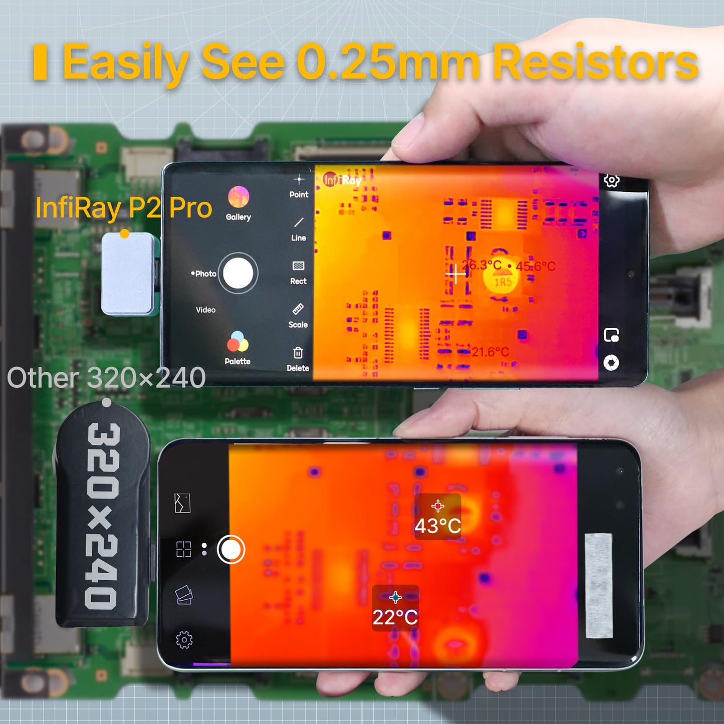 Thermal camera - Android Type-C, InfiRay P2 Pro, magnetic macro lens, 9g all-metal housing, 25Hz, Engineer Pro-class infrared thermal camera for industry, home, circuit board inspection.