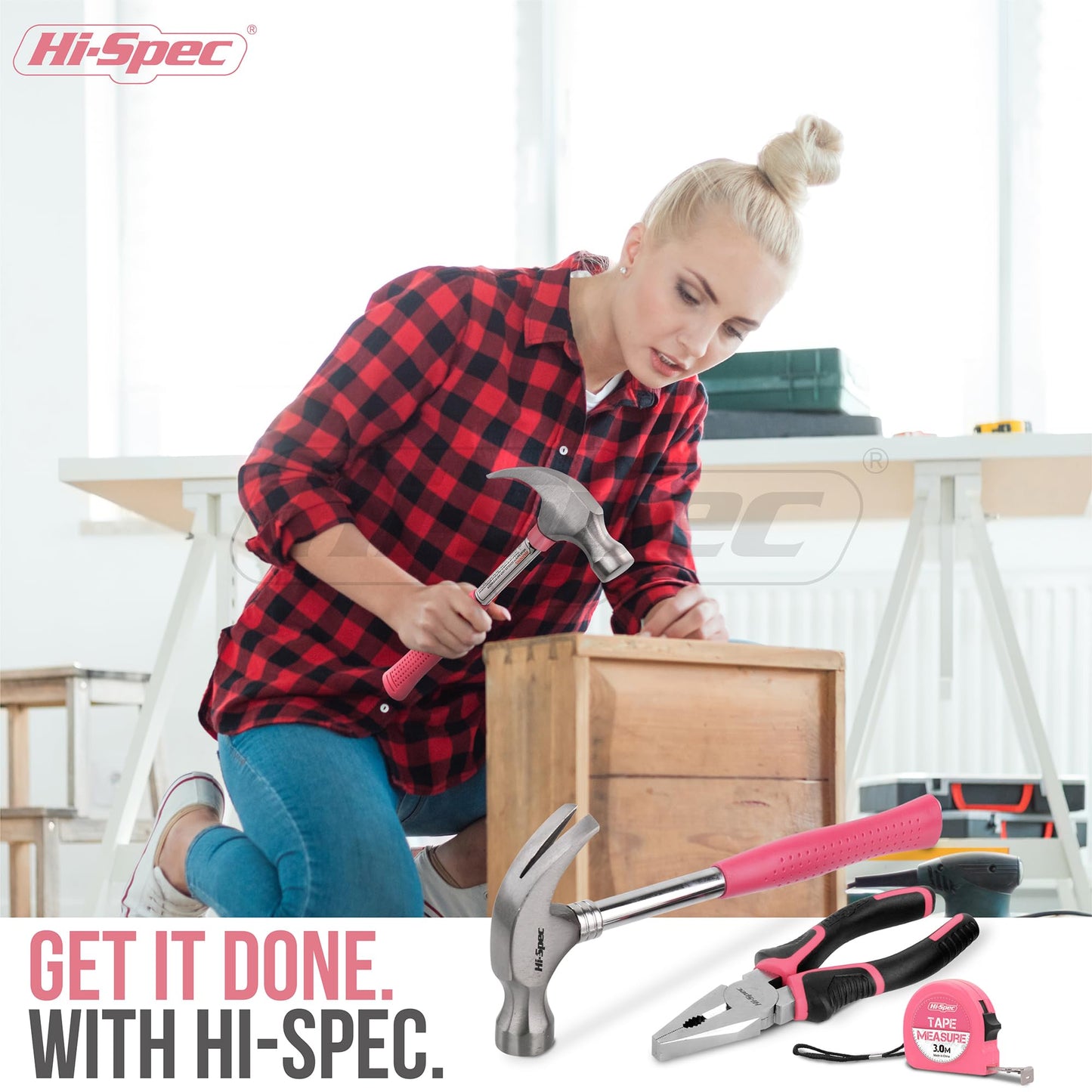 Hi-Spec 30-piece women's tool kit with 12V pink cordless drill, hammer, and screwdrivers - tool set for household, garden, & hobby.