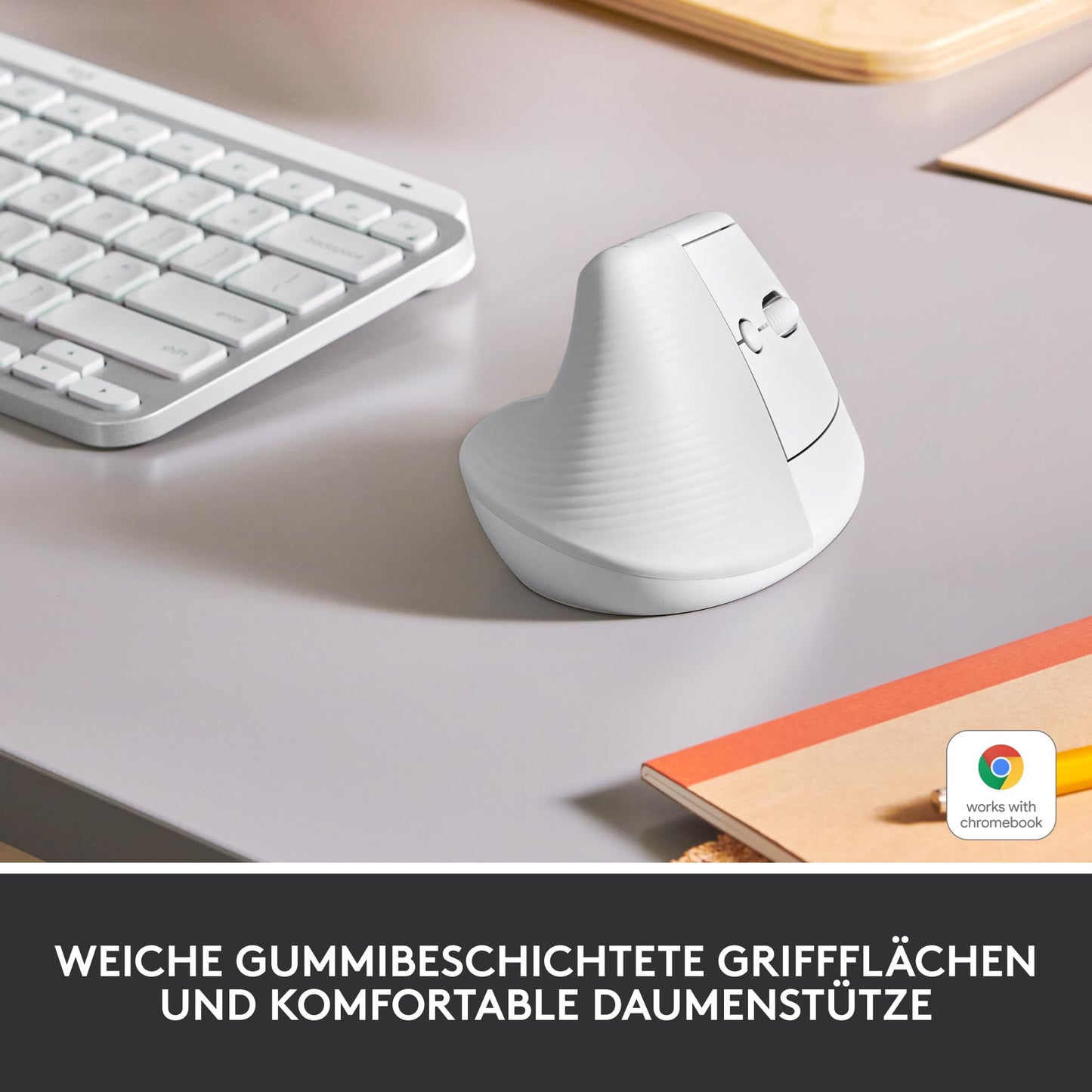Logitech Lift Vertical Ergonomic Mouse, Wireless, Bluetooth or Logi Bolt USB Receiver, Quiet Clicks, 4 Buttons, Compatible with Windows/macOS/iPadOS, Laptop, PC - White