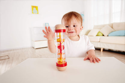 Hape Suction Cup Rattle Set | THREE aquatic animals with teething elements | Educational toy set for babies & Rainmaker | Mini wooden rattle Rainmaker toy, Red