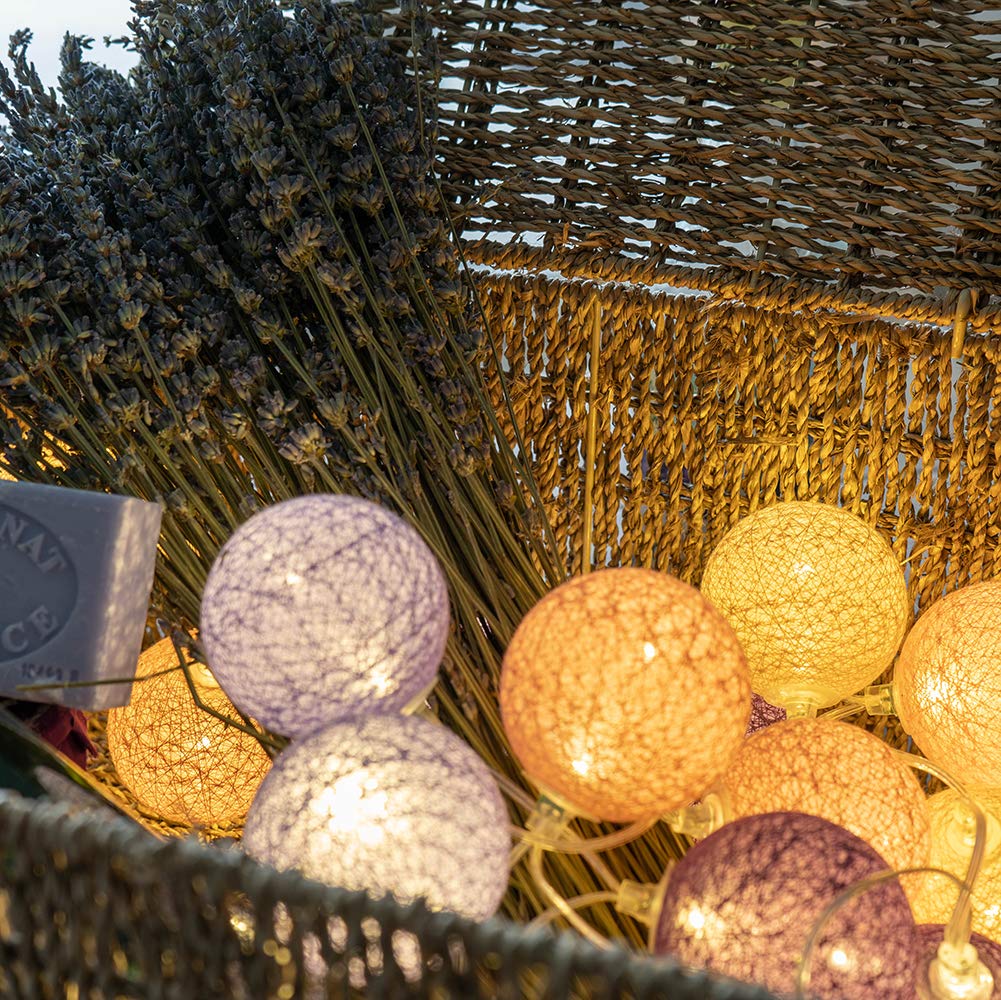 GuirLED - LED Cotton Ball String Lights USB - Wireless Remote Control - Baby Night Light 2h - Dual USB 2A Adapter Included - 4 Brightness Levels - 16 Balls 1.6m - Provence