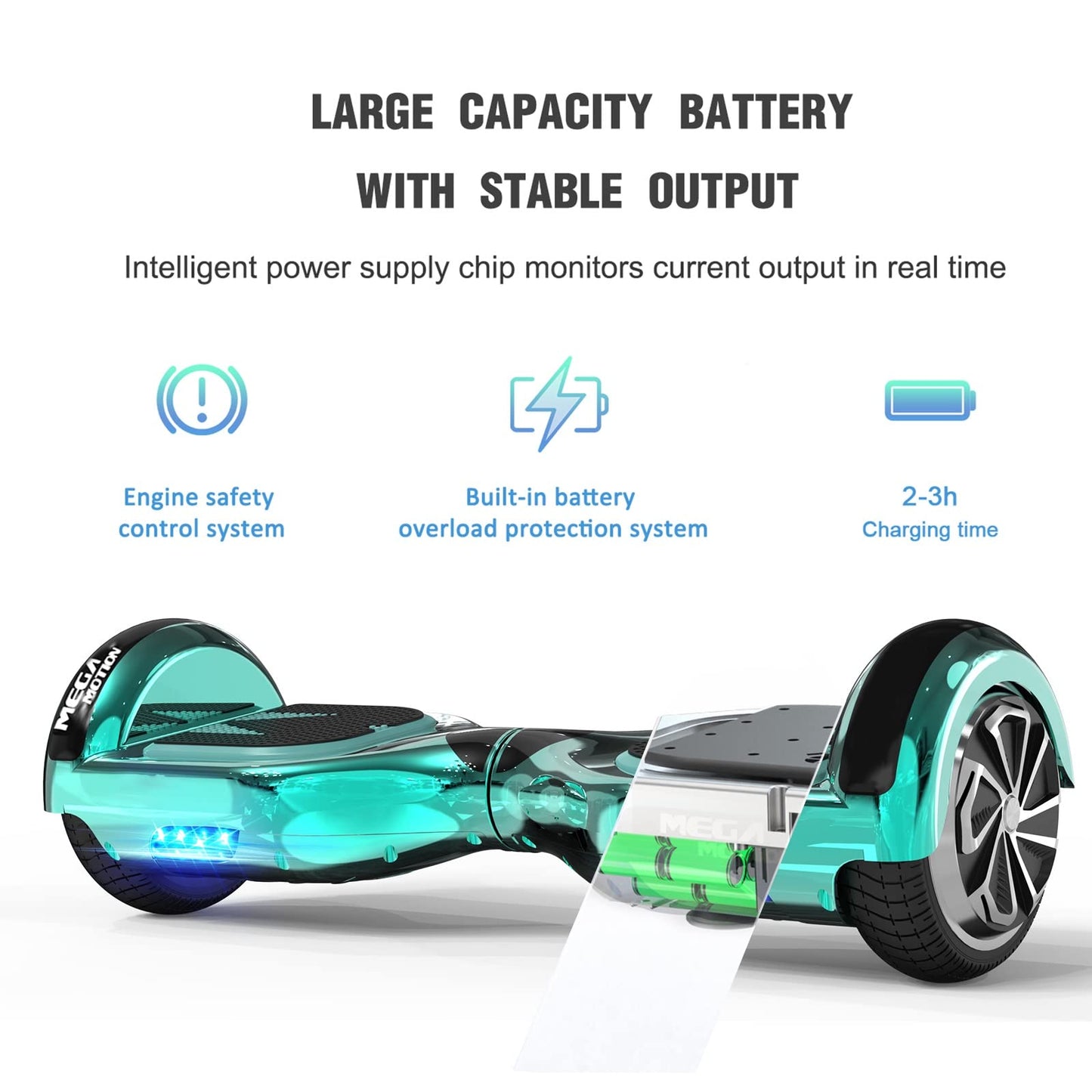 MEGA MOTION Hoverboard, 6.5 inch with Two Wheels Hoverboards for Kids with Bluetooth Speaker, Powerful Motor, LED Lights, the perfect gift for children 8 years and up.