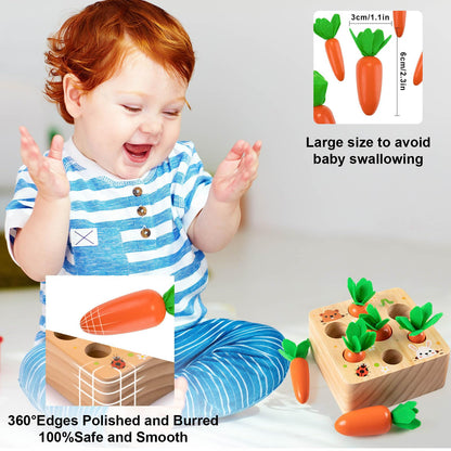 Wooden toys from 1 year | Baby fine motor skills toy for 12 month old boys and girls | Montessori sorting game wooden puzzle Carrot Harvest | Educational toy for children as a birthday gift (carrots)