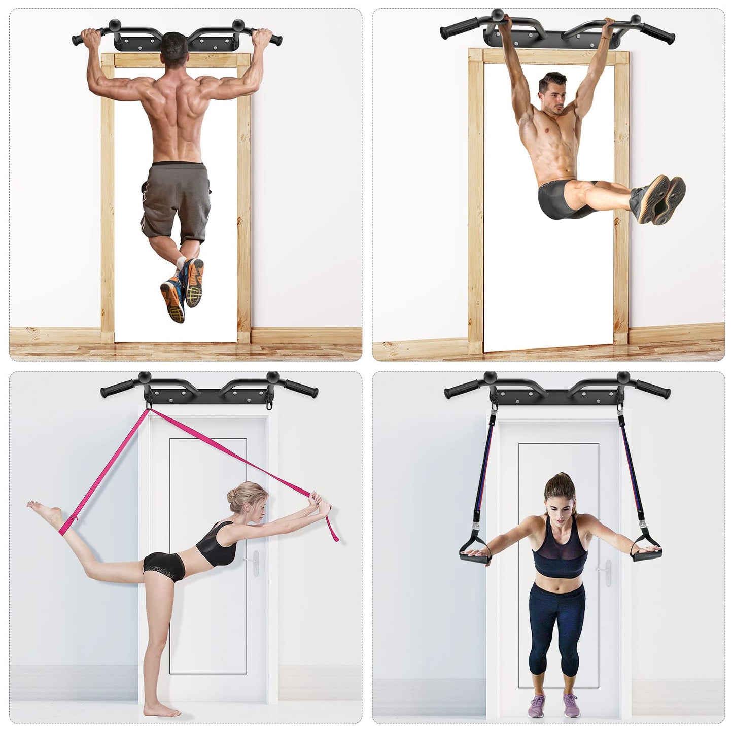 Kipika pull-up bar for wall mounting in home gyms. Suitable for various strength exercises. Supports up to 200 kg. Can also be used in doorways.