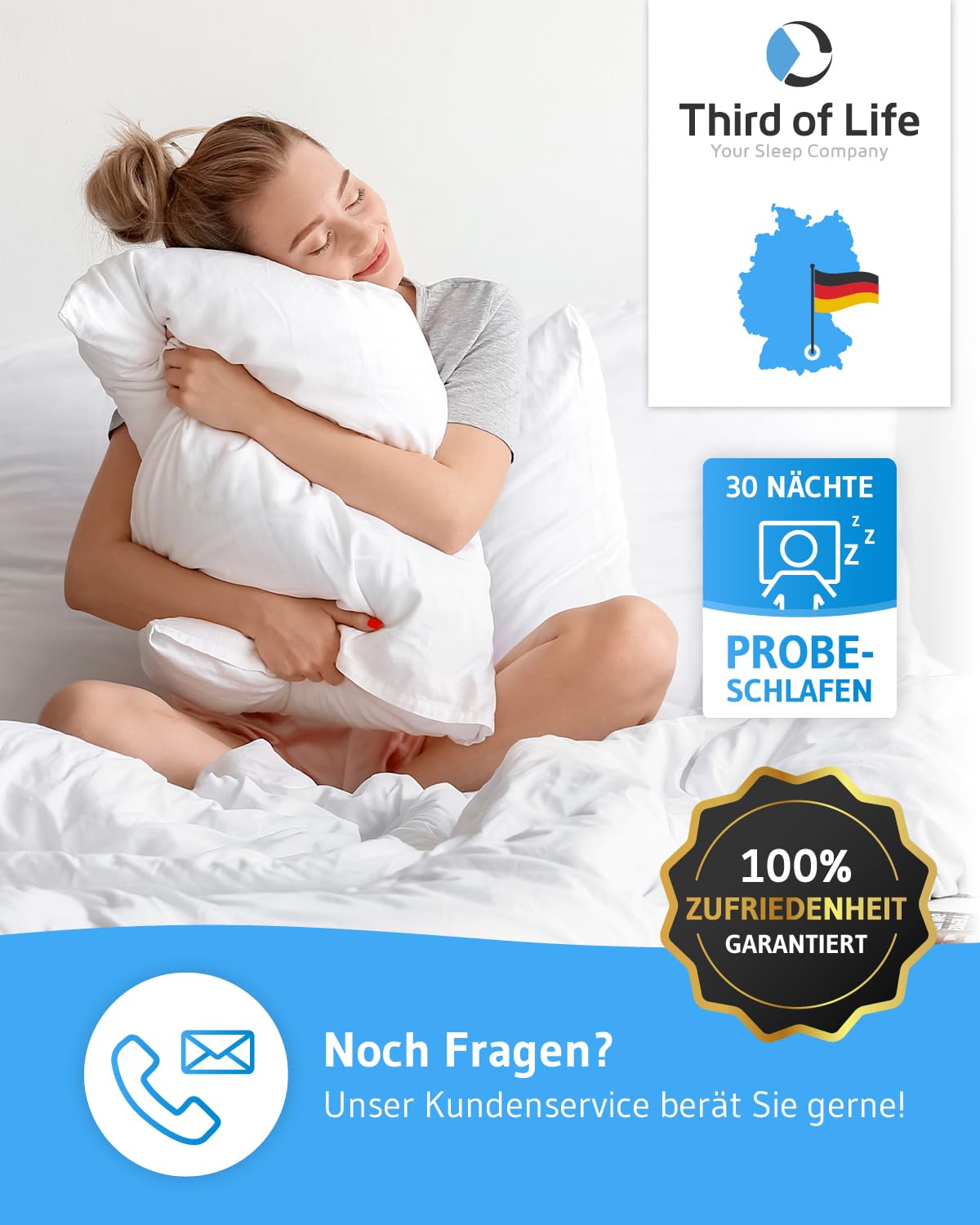 VERDA Pillow - Pillow 40x60 Made in Germany, 100% sustainable, Orthopedic Sleep Pillow 40 x 60 made from recycled fibers, adjustable height for stomach, back, side sleepers, suitable for allergy sufferers