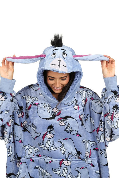 Disney Eeyore Women's Hoodie, Oversized Fleece Blanket, Blue, One Size