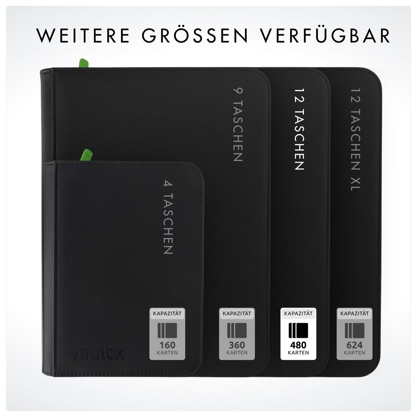 Vault X 12-Pocket Trading Card Binder with Zipper, holds 480 cards, made of premium Exo-Tec material, 20 side-loading pages, collector's album for trading card games, sports cards, TCG (Black)