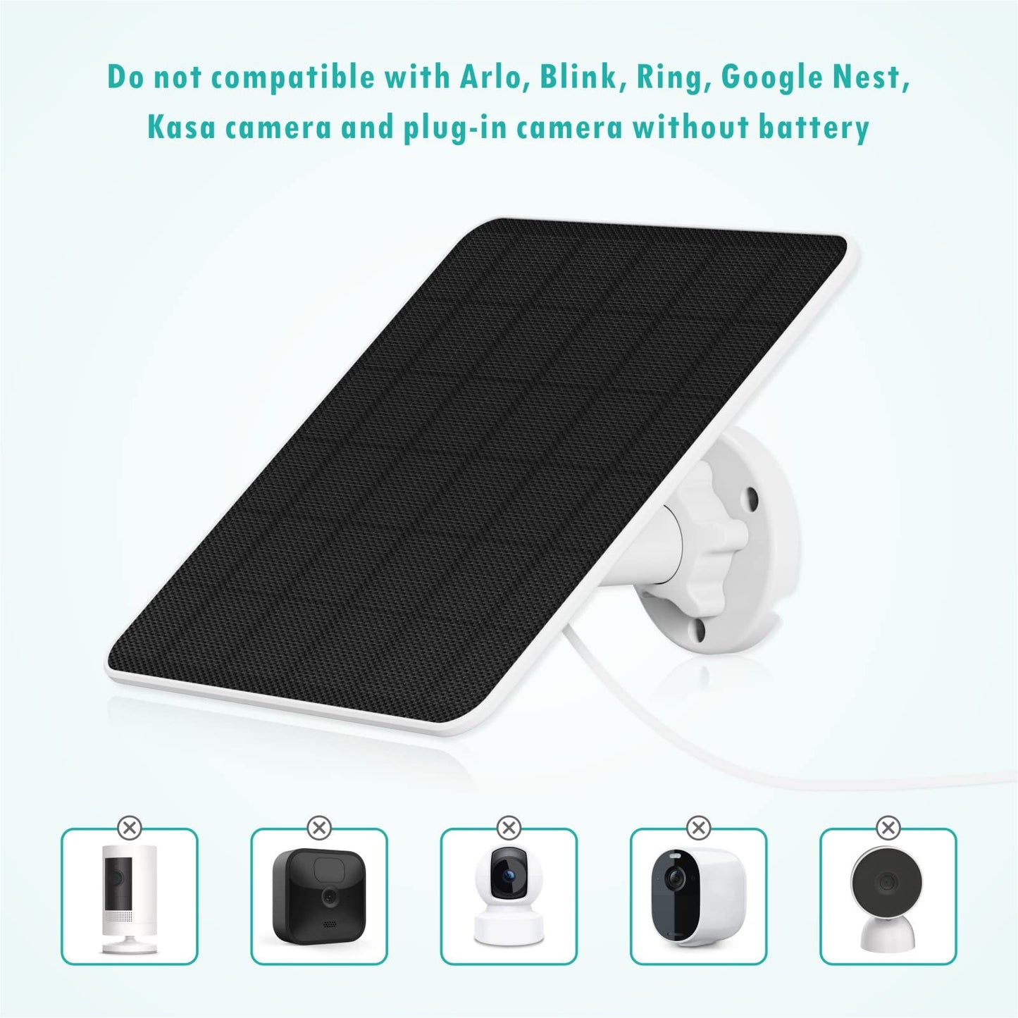 Solar panel for outdoor battery surveillance camera, 6W USB solar module compatible with battery-operated camera, solar panel with 9.8ft charging cable, adjustable security wall mount (2 Pack)