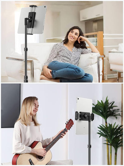 elitehood Aluminum Tablet Tripod Stand - Tablet Stand Adjustable up to 65'' Tripod Stand for iPad Pro 9.7, 10.5, 12.9, Air, Mini, iPhone 4.7-13 inches