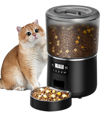 Automatic Pet Feeder 4L, feeder for cats, feeder for pets, feeder for dogs, up to 9 portions/4 meals per day, Anti-Clog & Dual Power Supply Cat Feeder with cat bowl and timer