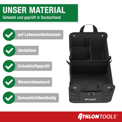 ATHLON TOOLS Premium trunk bag with lid - 60 liter XXL trunk organizer - extra sturdy & waterproof bottoms - food-safe - with anti-slip velcro