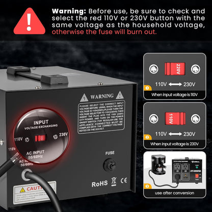 Anbull DT-3000W Voltage Converter Toroidal Transformer, Voltage Converter 110V to 230V, Step up down Converter, plug 230 to 110v, 50-60Hz