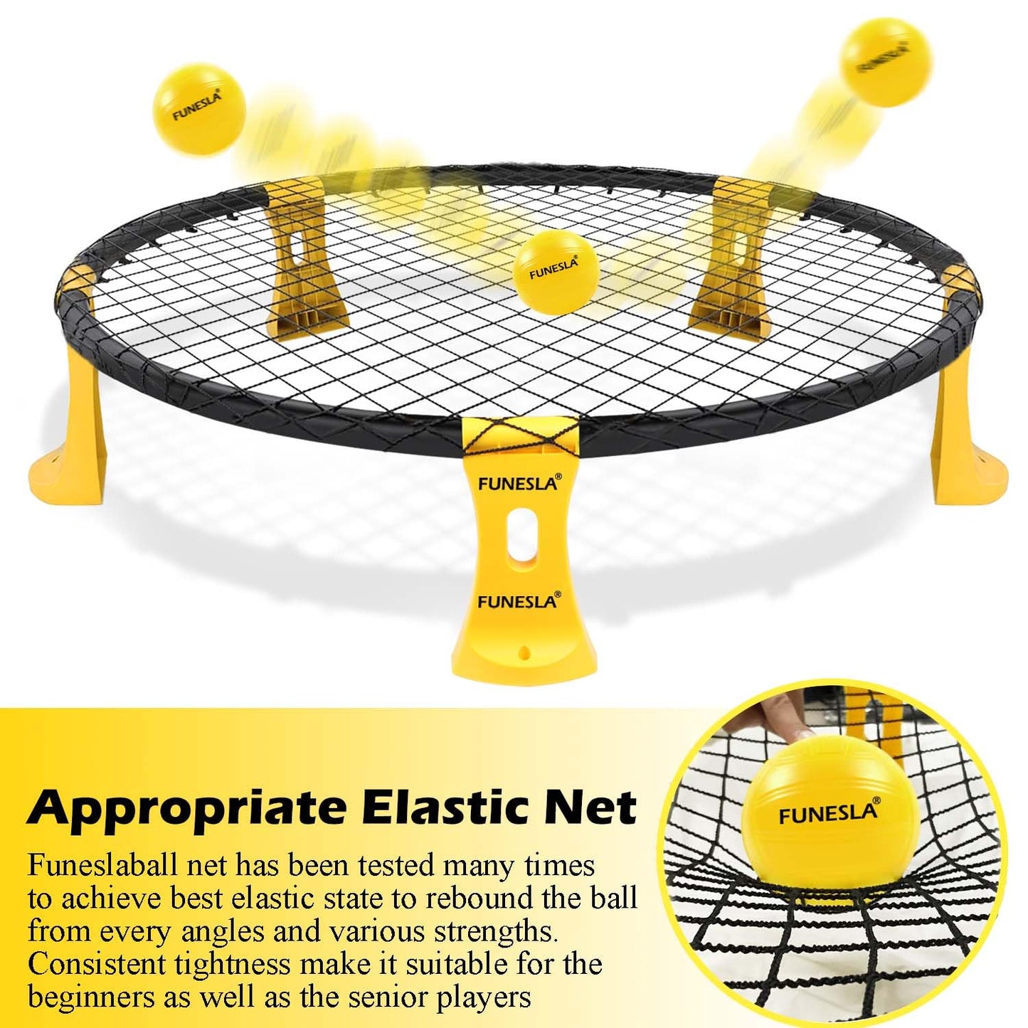 Funeslaball Outdoor Game Set, Roundnet Game Set, Outdoor Team Ball Game consisting of game net, 3 balls, drawstring, ball pump, and manual