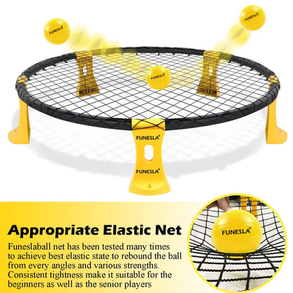 Funeslaball Outdoor Game Set, Roundnet Game Set, Outdoor Team Ball Game consisting of game net, 3 balls, drawstring, ball pump, and manual