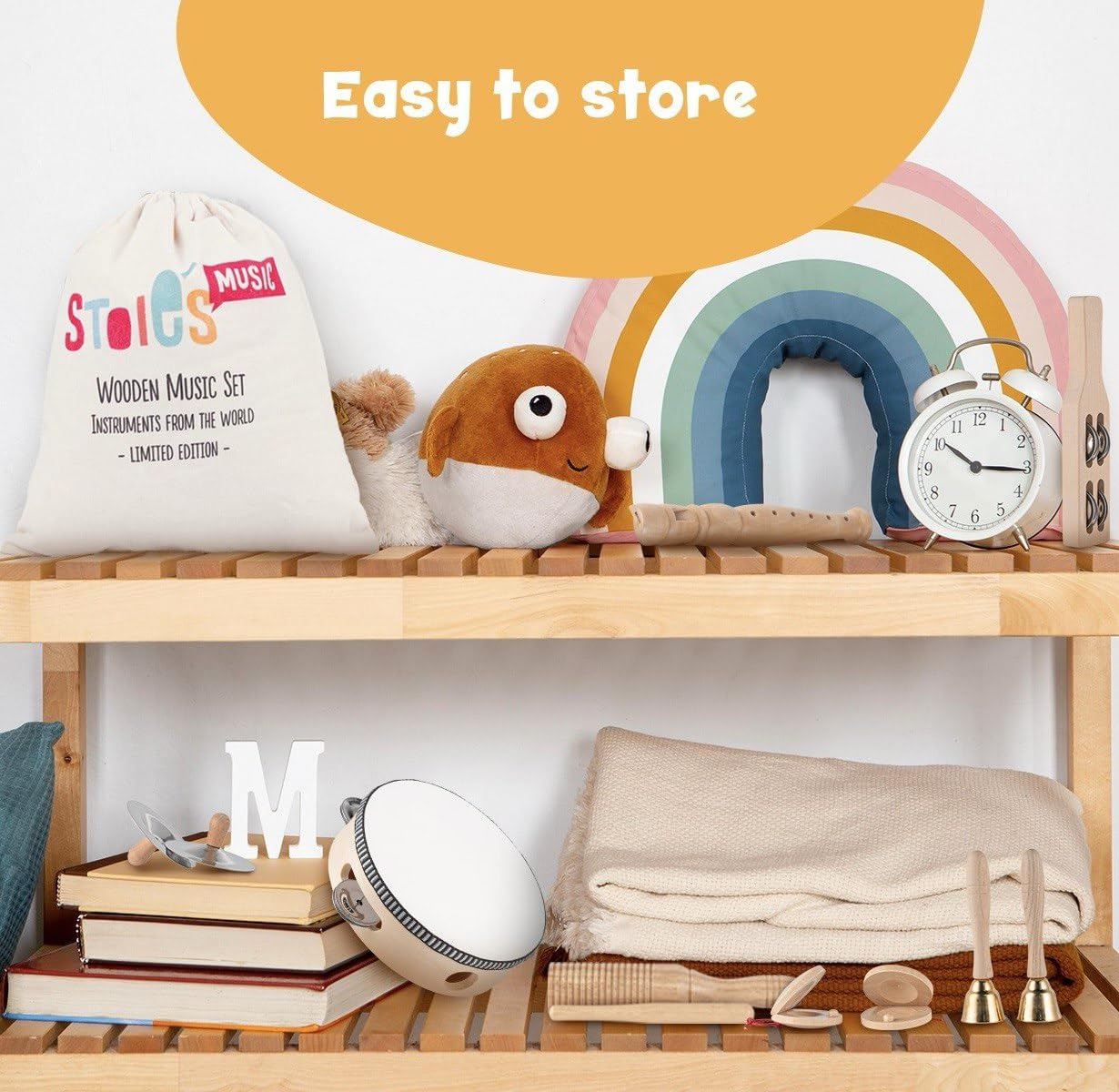 Stoie's musical instruments for children aged 3 and up - wooden Montessori instruments, baby claves, drum musical toys.