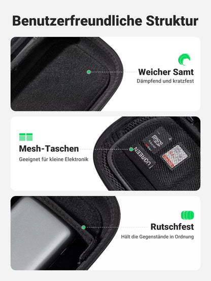 UGREEN Case Electronic Cable Bag Electronics Organizer Travel Case Pouch for chargers, hard drives, accessories, cables, USB drives, SD cards, USB hubs, camera equipment (Black)