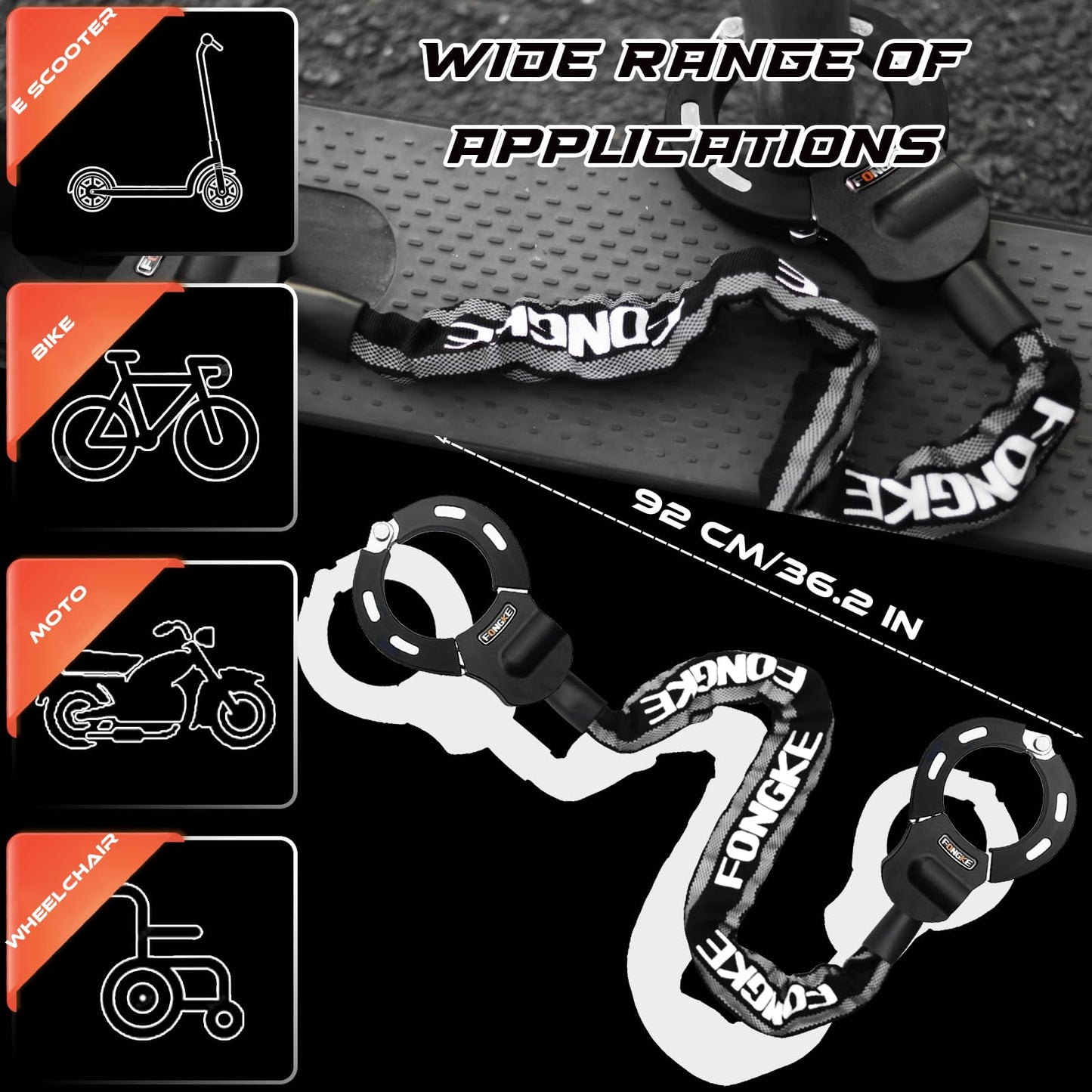 E-scooter lock, lock for e-scooter with bracket, bicycle lock theft-proof, handcuff lock, high-security locks for scooter roller/e-bike/motorcycle.