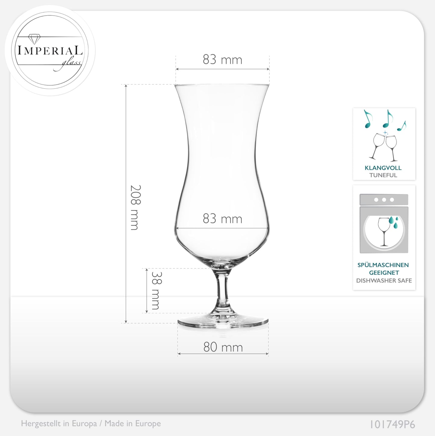IMPERIAL glass Cocktail glasses 400ml made of Crystalline Glass Set of 6 Highball glasses Iced coffee glasses Hurricane glasses 117