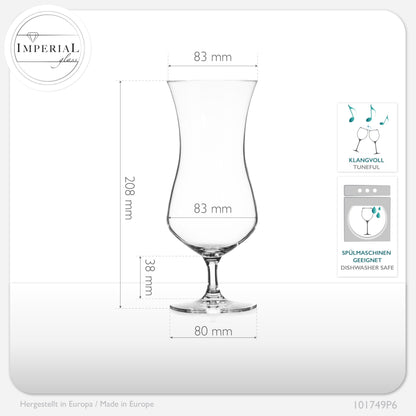 IMPERIAL glass Cocktail glasses 400ml made of Crystalline Glass Set of 6 Highball glasses Iced coffee glasses Hurricane glasses 117
