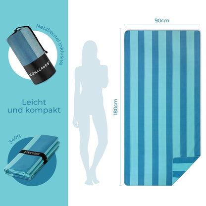 ZENACROSS - Beach towel 90x180cm - Large Microfiber Towel - Quick-drying - Sand-free Microfiber Bath Towel - Lightweight and Compact Beach Towel - Turquoise & Blue