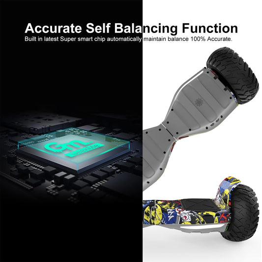 GeekMe 8.5 inch Offroad SUV Hoverboards with APP, Bluetooth Speaker, Dual Motor, LED Lights, All Terrain Hoverboards for Kids and Adults.