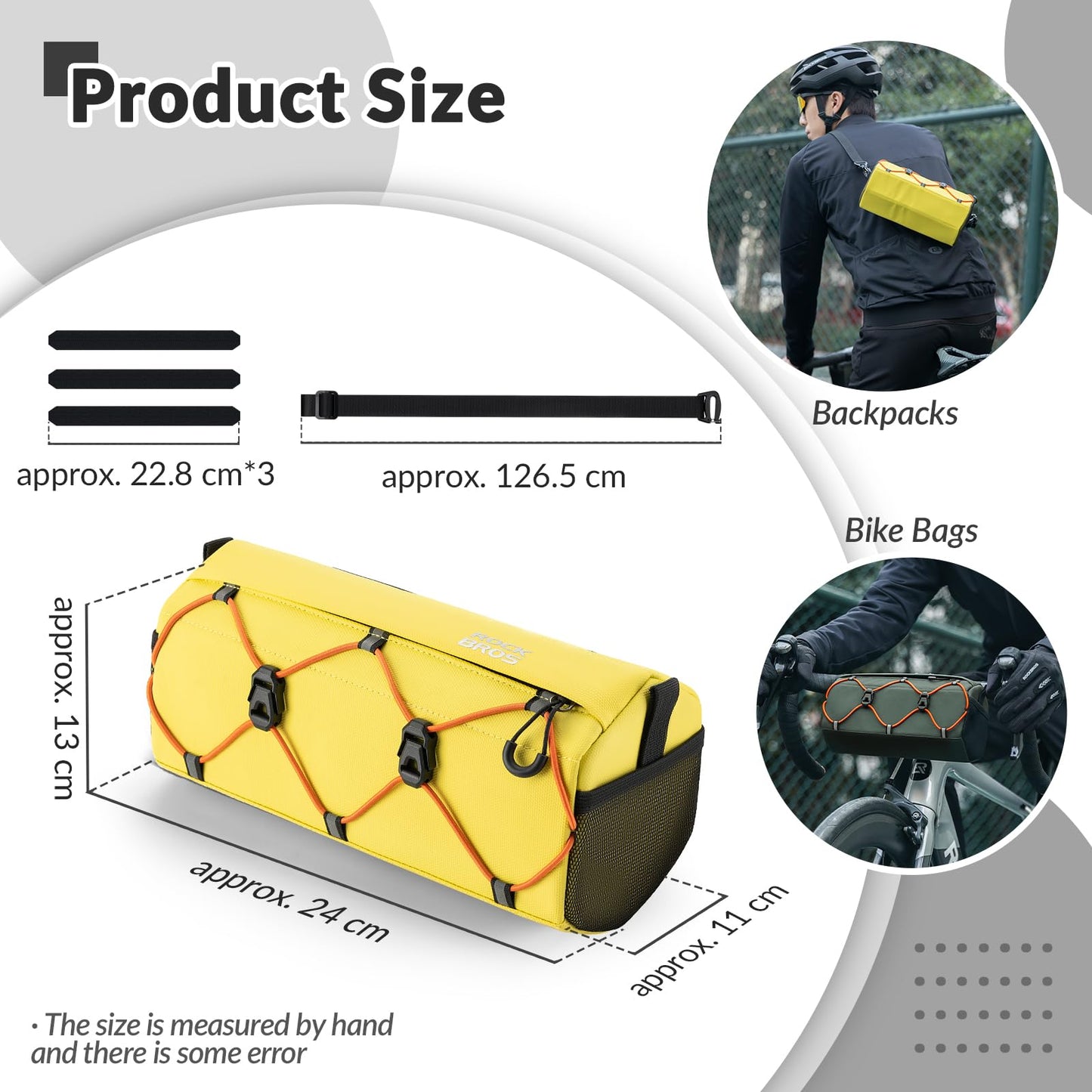 ROCKBROS handlebar bag for bike, front handlebar bag 2.2L with shoulder strap, water-resistant & reflective, suitable for MTB, road bike, gravel, E-Bike, and city bike, yellow.