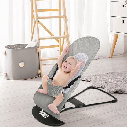 Baby bouncer MIMI, ergonomic design for newborns to toddlers, adjustable backrest, soft breathable fabric, foldable, suitable for babies 2.5kg - 10kg (Gray)