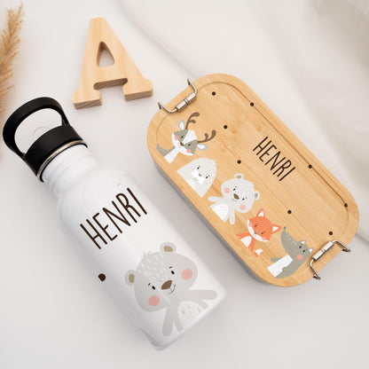 Kidsmood - Personalized stainless steel water bottle for kids, 500ml, leak-proof with straw, dishwasher safe | Great for school & kindergarten or as a back-to-school gift for girls and boys.