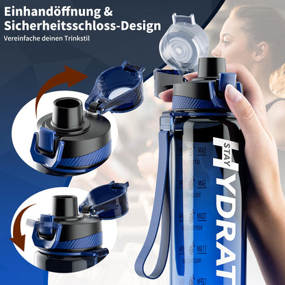 Mevoly 750ML water bottle, BPA-Free Tritan sports bottle with time markings. Leak-proof for fitness, outdoor, gym, school.