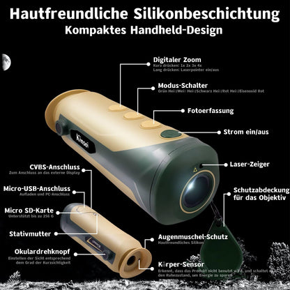 Thermal monocular, thermal camera, thermal monocular night vision telescope, 10mm focal length 256x192 (50 Hz) effective pixels, thermal goggles, optical sight, thermal hunting camera, gray...
