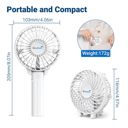 Jonwall USB hand fan, portable mini hand fan rechargeable desk fan foldable personal desk fan for home office camping travel white.