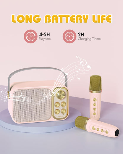 BESCOST Karaoke Machine with 2 microphones, Mini Karaoke System with 7 voice effects, portable Bluetooth Karaoke speaker for kids & adults, perfect for parties, birthdays.