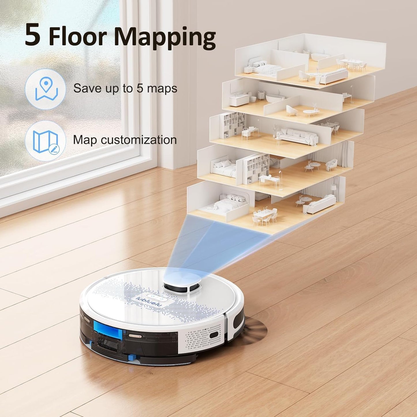 Lubluelu robot vacuum with mopping function 3-in-1, 4000Pa suction robot with laser navigation and 5 maps, 55 dB robot vacuum with app control, perfect for pet hair, carpets, hard floors, white (SL60D)