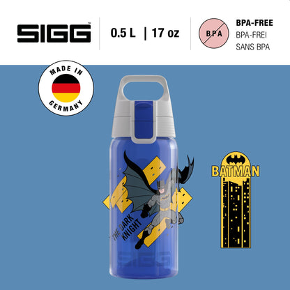 SIGG - Kids Water Bottle - Viva One - Batman - Suitable for Carbonated Drinks - Leak-proof - Dishwasher Safe - BPA Free - Sports & School - Blue - 0.5L