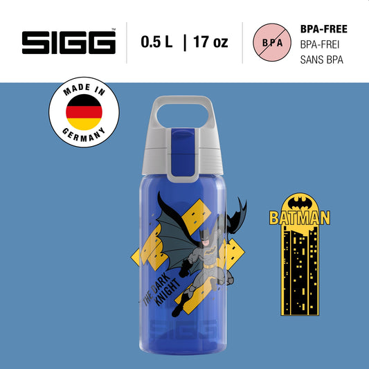 SIGG - Kids Water Bottle - Viva One - Batman - Suitable for Carbonated Drinks - Leak-proof - Dishwasher Safe - BPA Free - Sports & School - Blue - 0.5L
