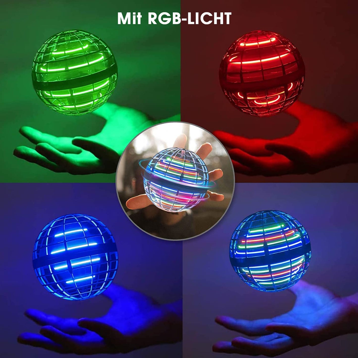 ASORT Hover Flying Ball, Magic Flying Spinner Hover Ball RGB Mini Drone for Kids Flying Toy, Floating Flying Orb Gifts for Boys Girls Indoor Outdoor (Red)