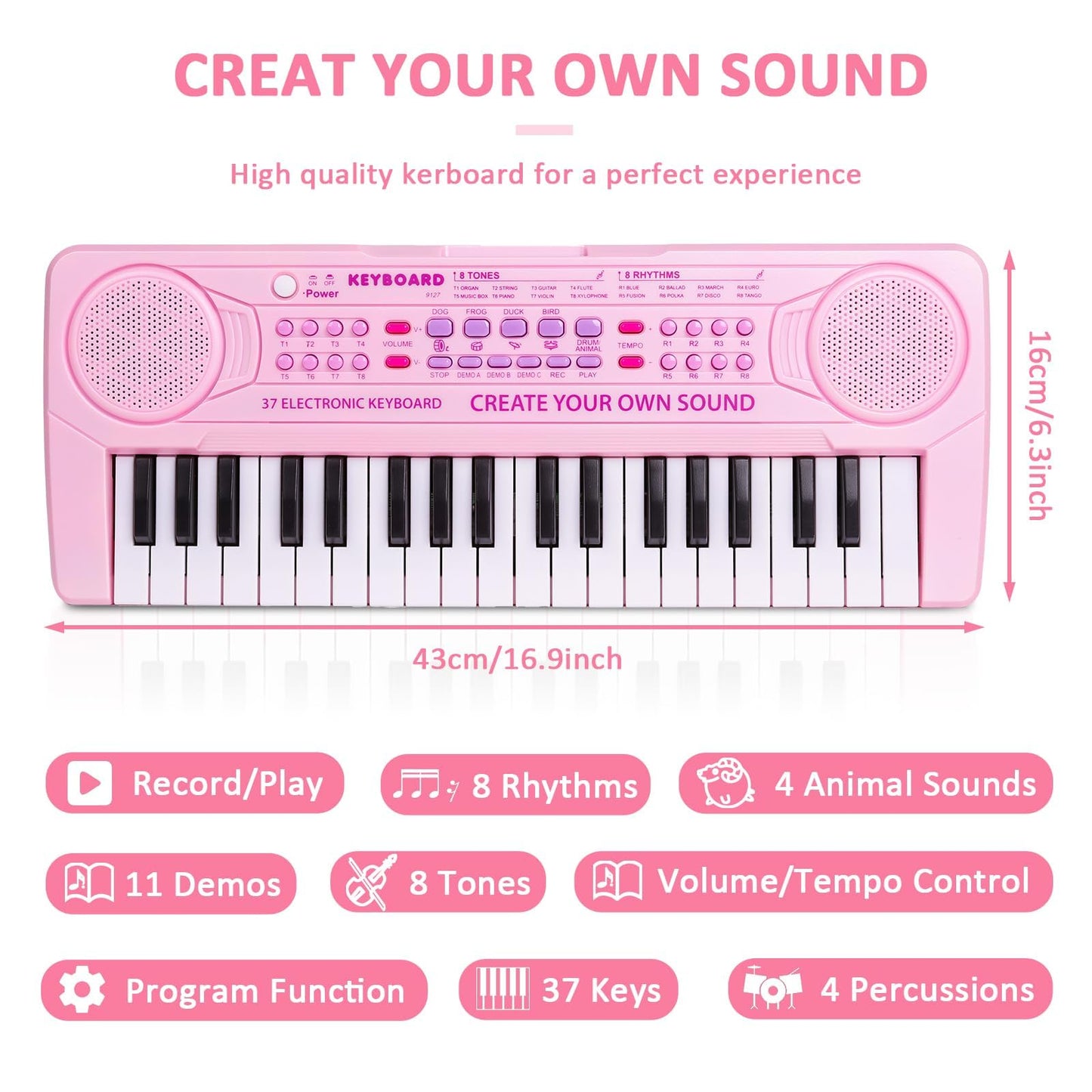 m zimoon Children Piano Keyboard, 37 Keys Electronic Piano for Kids Music Piano Multifunctional Musical Instruments Learning Toy Birthday Gift for Boys Girls Beginners