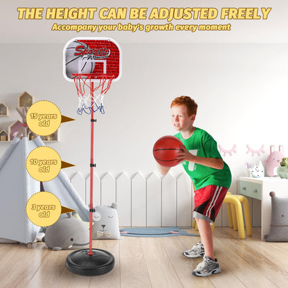 vvhippo Kids Basketball Hoop, Outdoor Basketball Hoop with 2 Basketballs and a pump, Adjustable Height Basketball Hoop, for children aged 3 to 8, for indoor and outdoor basketball hoops