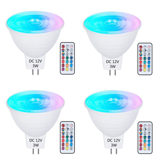 DoRight 4x AC/DC 12V MR16 Color Changing LED Bulb GU5.3 3W Dimmable Color Changing Lamps Bi-pin Reflector Bulb with Remote Control RGB & Warm White 3000K for Ambient Mood Decorative Lighting