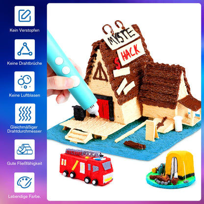 ANCHARA 3D pen filament PCL, 20 colors, 10m each - 3D pen PCL filament 1.75mm, 3D pen color set for low temperatures, 3D kids pen and 3D printing pen accessories.