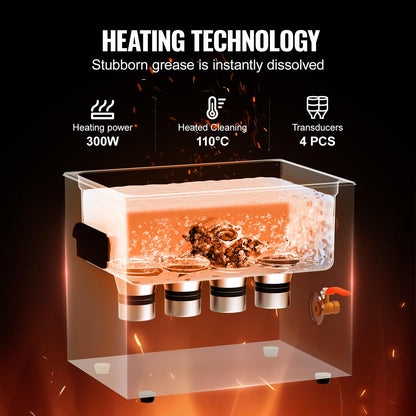 VEVOR 10L Ultrasonic Cleaner with Heating Timer & Basket, professional digital cavitation machine, 240W cleaning machine for laboratory tools metal parts carburetors brass auto parts engine parts