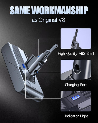 6000mAh battery compatible with Dyson V8 Absolute, Animal, Animal Exclusive, Fluffy, SV10