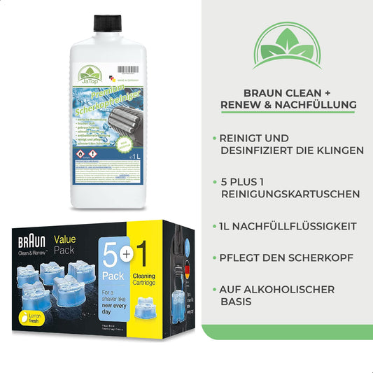 Original Braun cartridges plus refill fluid 1l (6 original sealed cartridges without box)