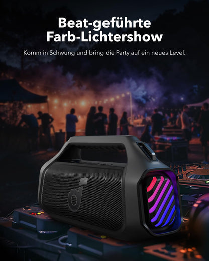 soundcore Boom 2 Plus outdoor speaker, 140W, 2+2 Channel, BassUp 2.0, 20h battery life, Fast Charge, IPX7 waterproof, RGB lights, USB-C, Power Bank, BT 5.3, portable Bluetooth speaker, Camping