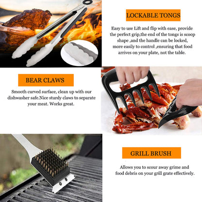 MUJUZE BBQ Accessory Set, Grill Set for Men Dad Gift, Stainless Steel Grill Tool Set in Case, Gas Grill Accessory Set, BBQ Accessories for Garden and Camping (BBQ Set with Grilling Apron)