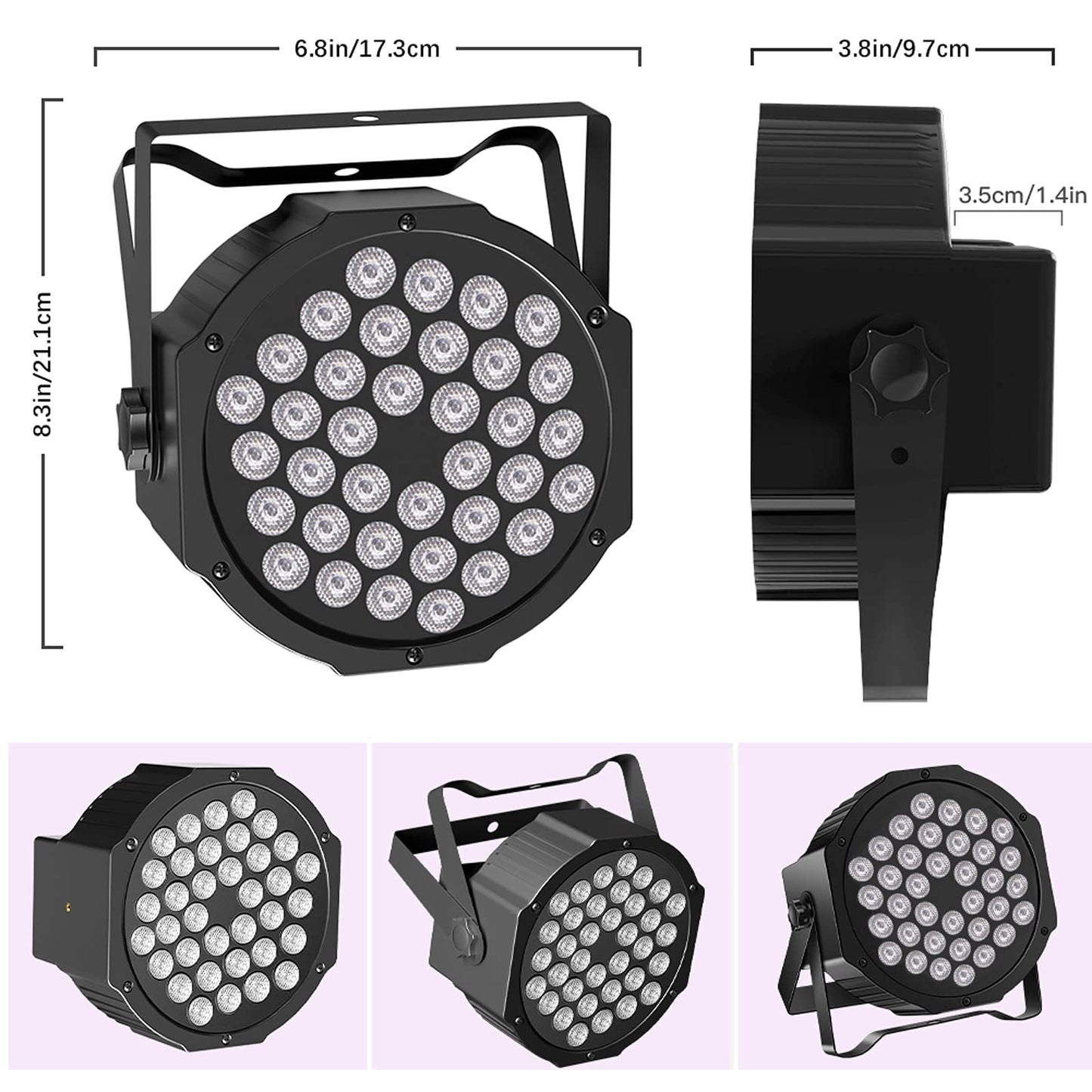 4 Blacklight UV Par Lights 36 LED DMX512 with remote control black light lamp with color changing via sound/auto disco light for DJ party bar Halloween wedding artistic photos.