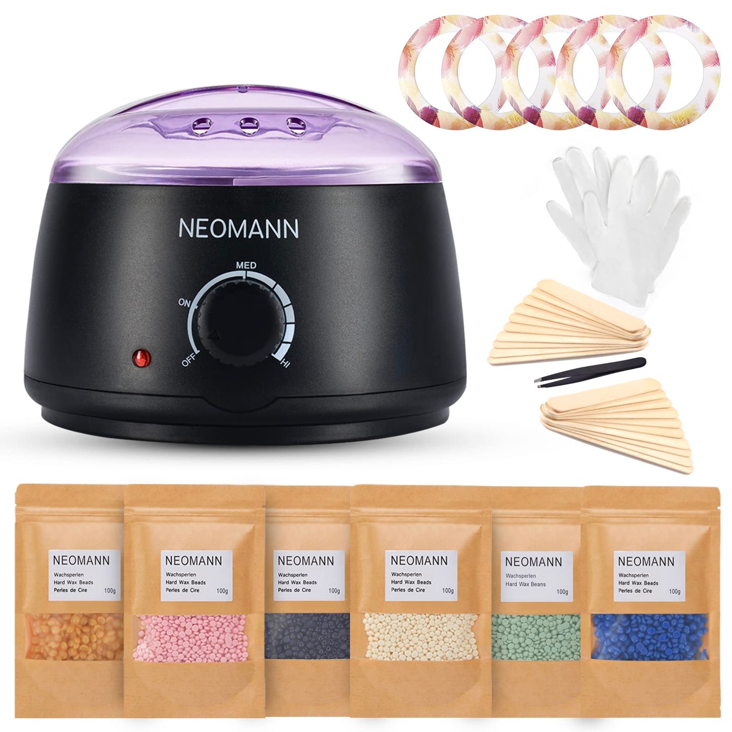 NEOMANN Waxer II - Premium hair removal waxing set with gift box & card - Perfect spa gift for your loved ones (Black, Waxer II Deluxe)